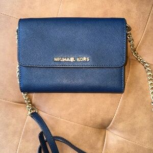 Michael Kors Navy Saffiano Crossbody with Gold Chain